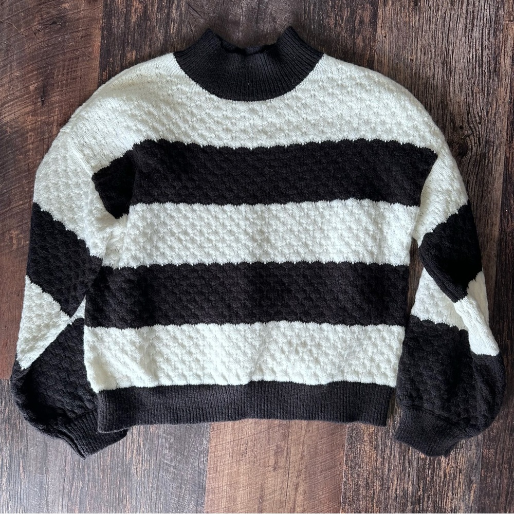 Nine West Black & White Striped Mock Neck Sweater